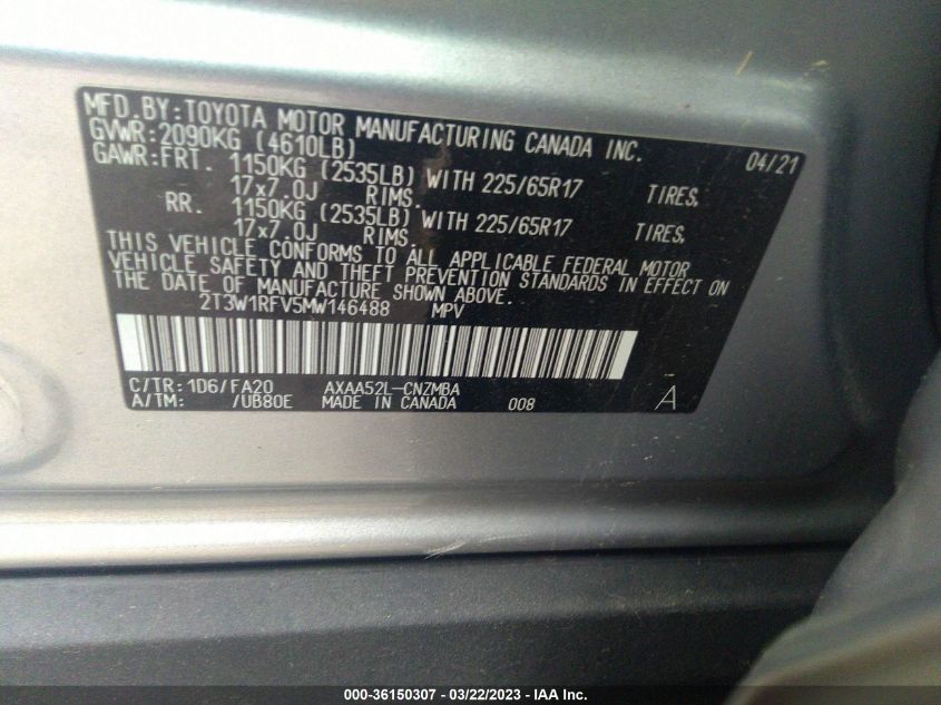 2021 TOYOTA RAV4 XLE - 2T3W1RFV5MW146488
