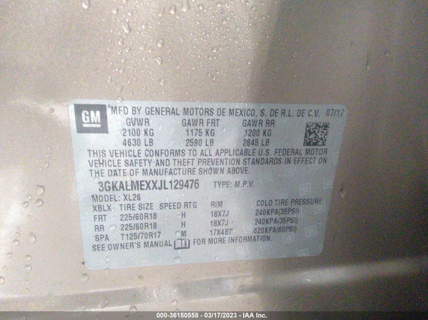 VIN 3GKALMEXXJL129476 2018 GMC TERRAIN SLE