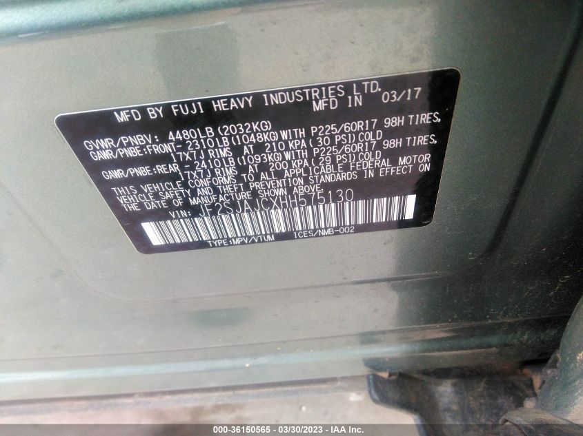 2017 SUBARU FORESTER LIMITED - JF2SJAJCXHH575130