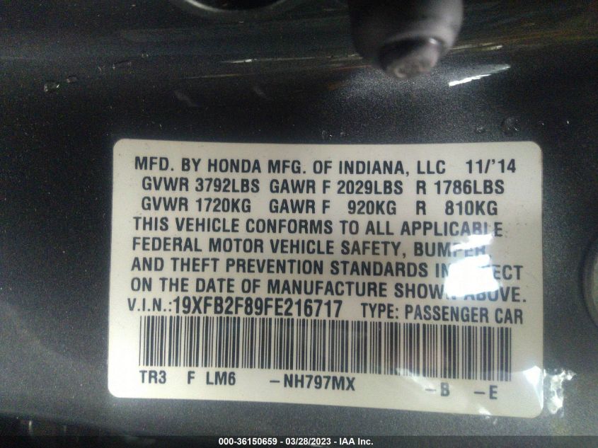 2015 HONDA CIVIC SEDAN EX - 19XFB2F89FE216717