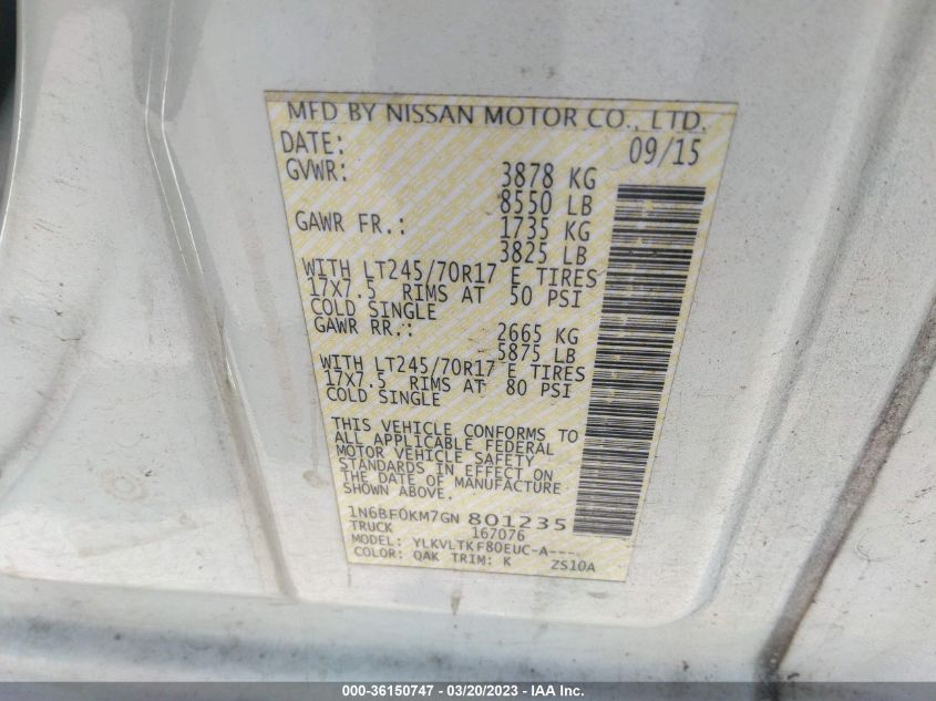 2016 NISSAN NV SV 1N6BF0KM7GN801235
