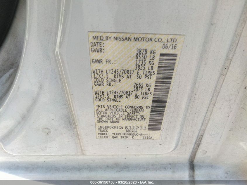 2016 NISSAN NV SV 1N6BF0KM5GN811231