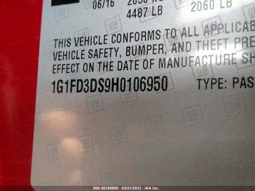 VIN 1G1FD3DS9H0106950 2017 CHEVROLET CAMARO 2LT