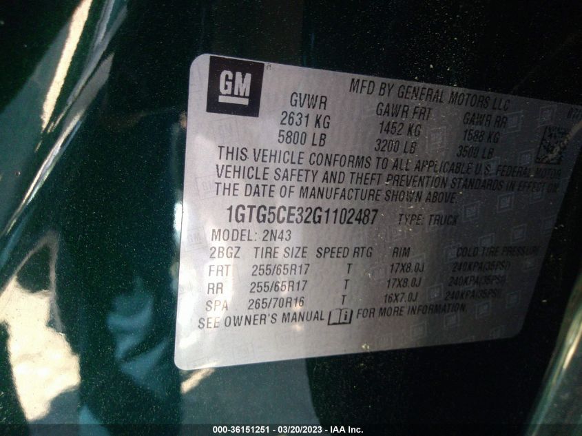 2016 GMC CANYON 2WD SLE - 1GTG5CE32G1102487