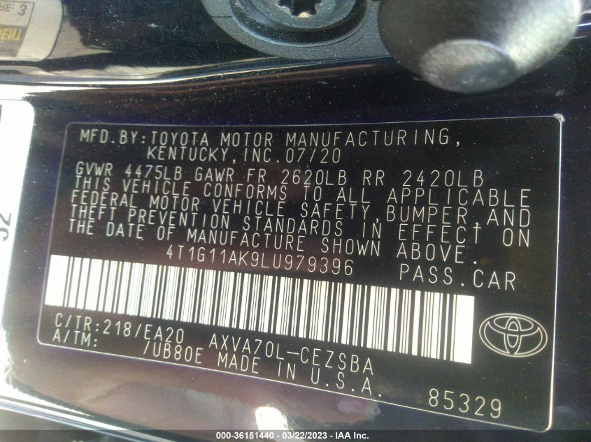 2020 TOYOTA CAMRY SE - 4T1G11AK9LU979396