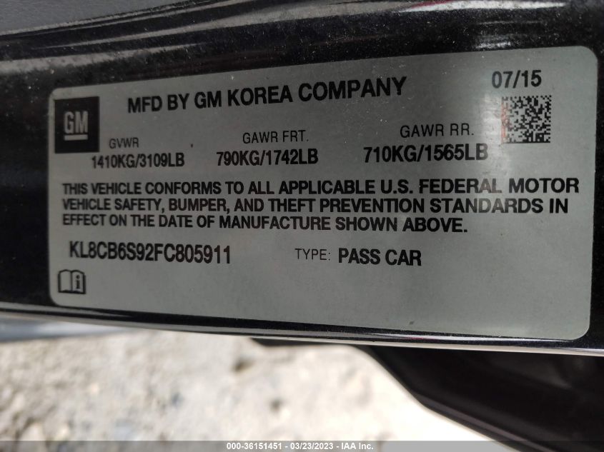 2015 CHEVROLET SPARK LS - KL8CB6S92FC805911