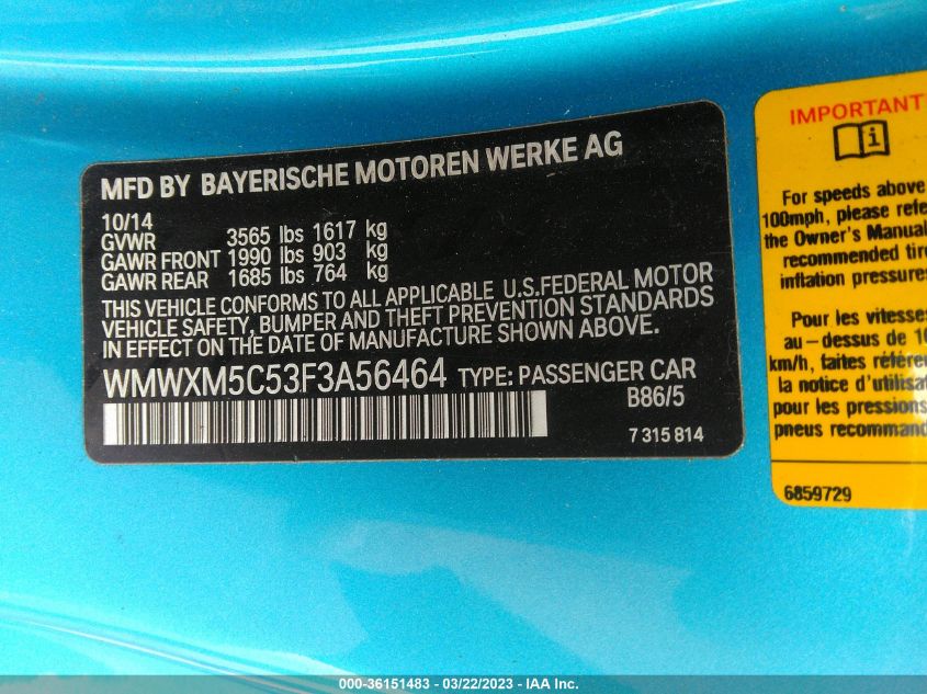 2015 MINI COOPER HARDTOP - WMWXM5C53F3A56464