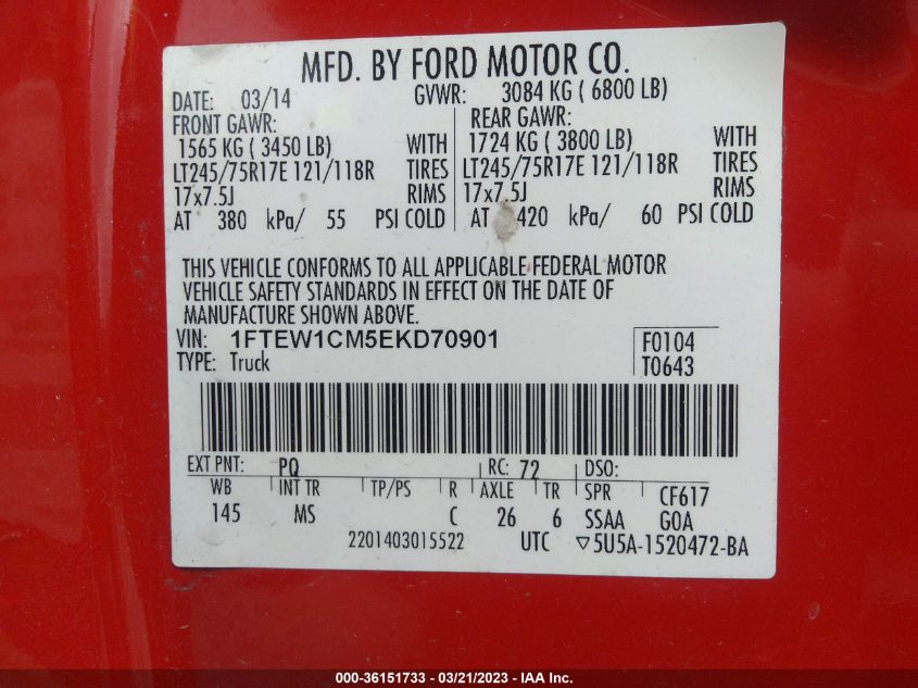 2014 FORD F-150 XL/STX/XLT - 1FTEW1CM5EKD70901