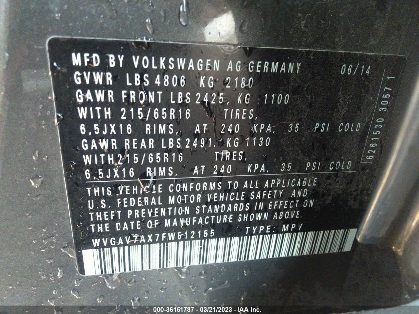 VIN WVGAV7AX7FW512155 2015 VOLKSWAGEN TIGUAN no.9