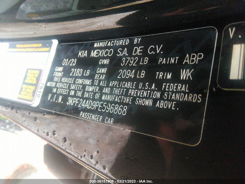 2023 KIA FORTE LXS - 3KPF24AD9PE596868