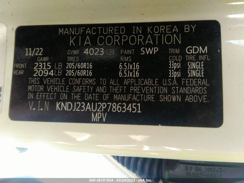 2023 KIA SOUL LX - KNDJ23AU2P7863451