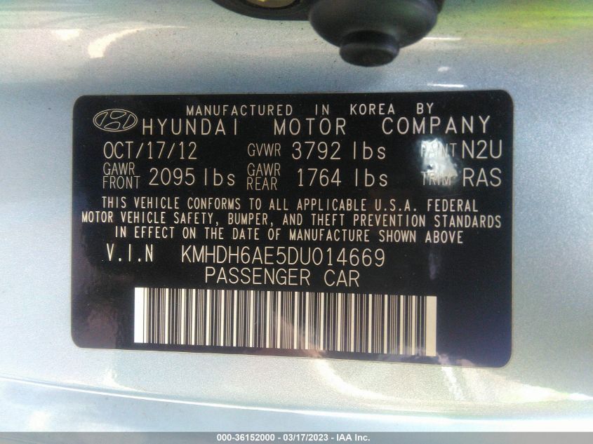 2013 HYUNDAI ELANTRA COUPE GS - KMHDH6AE5DU014669