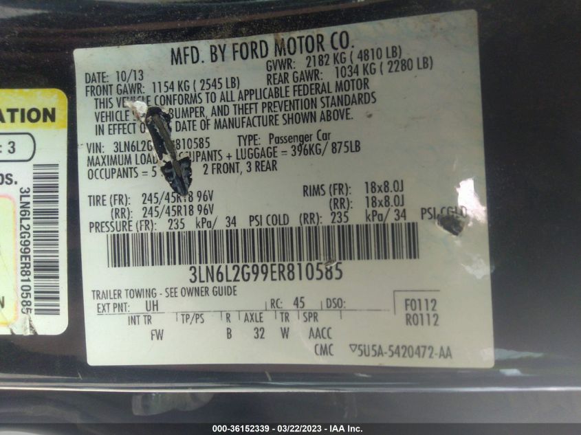 2014 LINCOLN MKZ - 3LN6L2G99ER810585
