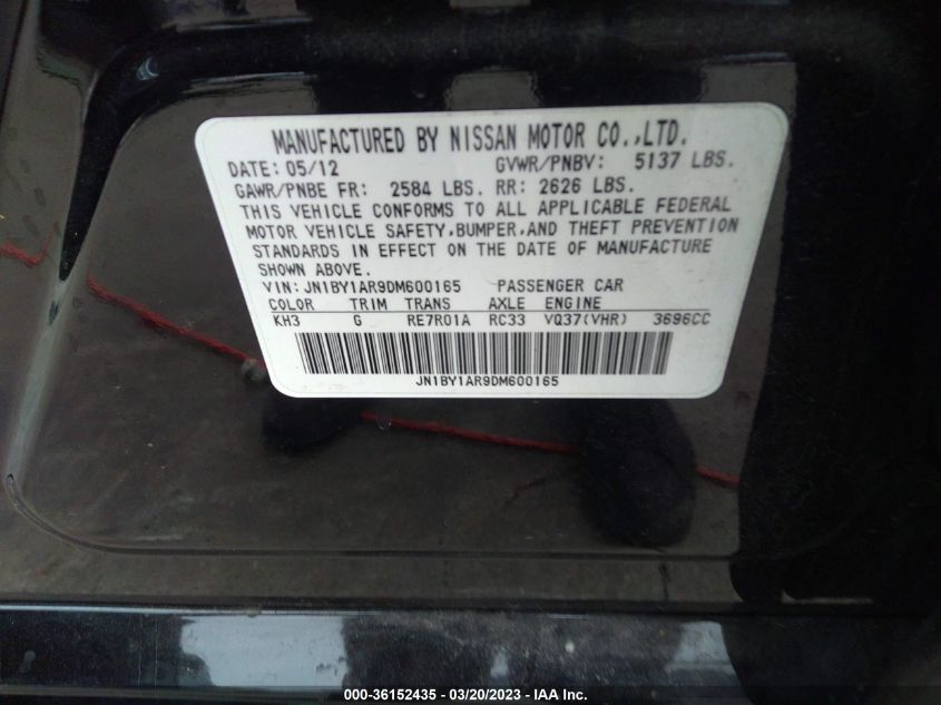 2013 INFINITI M37 JN1BY1AR9DM600165
