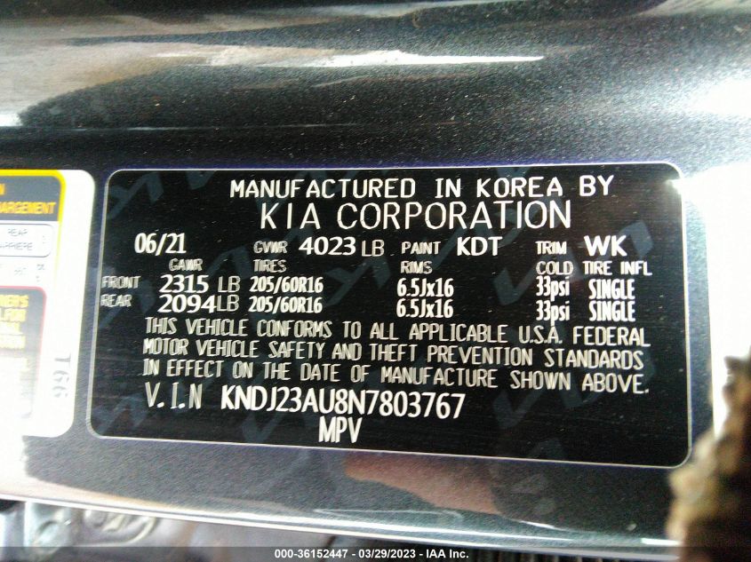2022 KIA SOUL LX - KNDJ23AU8N7803767
