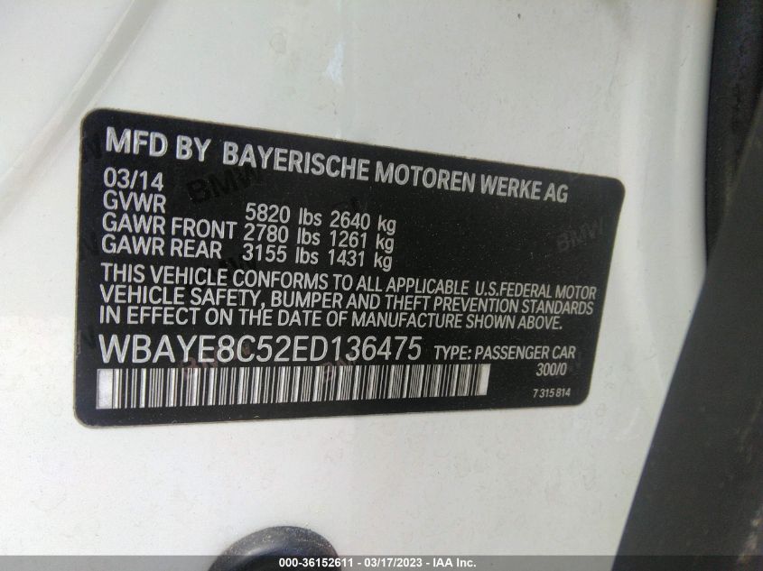 2014 BMW 7 SERIES 750LI - WBAYE8C52ED136475