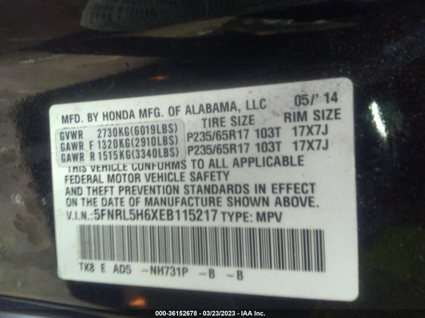 2014 HONDA ODYSSEY EX-L - 5FNRL5H6XEB115217