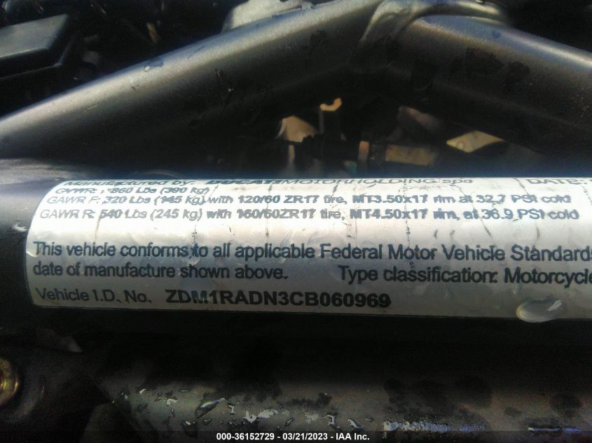 2012 DUCATI MONSTER 696 - ZDM1RADN3CB060969
