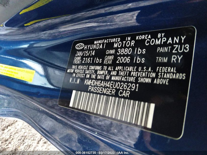 2014 HYUNDAI ELANTRA COUPE - KMHDH6AH4EU026291