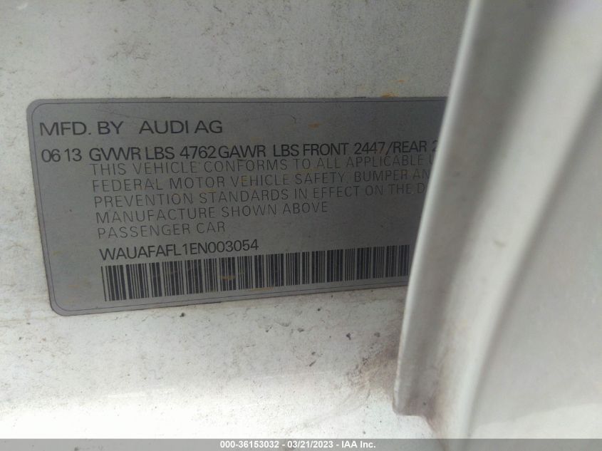 2014 AUDI A4 PREMIUM - WAUAFAFL1EN003054