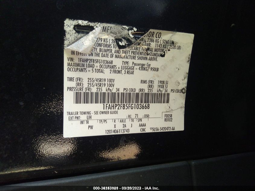 2015 FORD TAURUS LIMITED - 1FAHP2F85FG103668