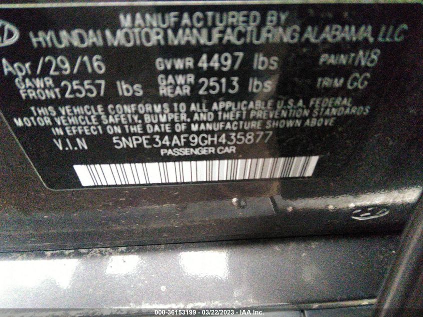 2016 HYUNDAI SONATA 2.4L SPORT - 5NPE34AF9GH435877