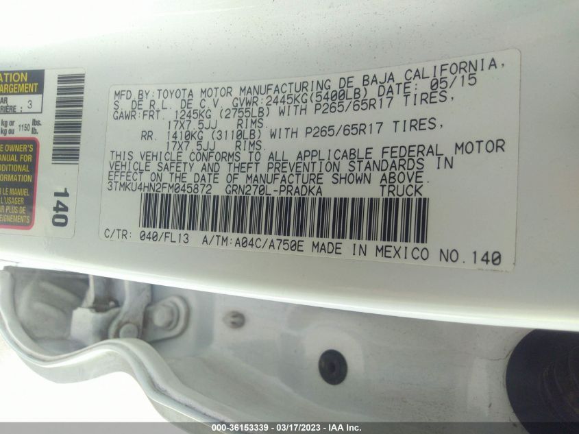 2015 TOYOTA TACOMA PRERUNNER - 3TMKU4HN2FM045872