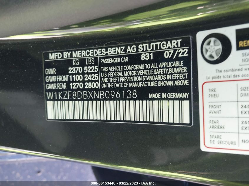 2022 MERCEDES-BENZ E-CLASS E 350 - W1KZF8DBXNB096138