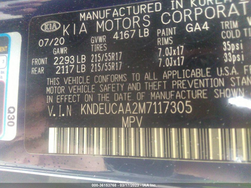 2021 KIA SELTOS S - KNDEUCAA2M7117305