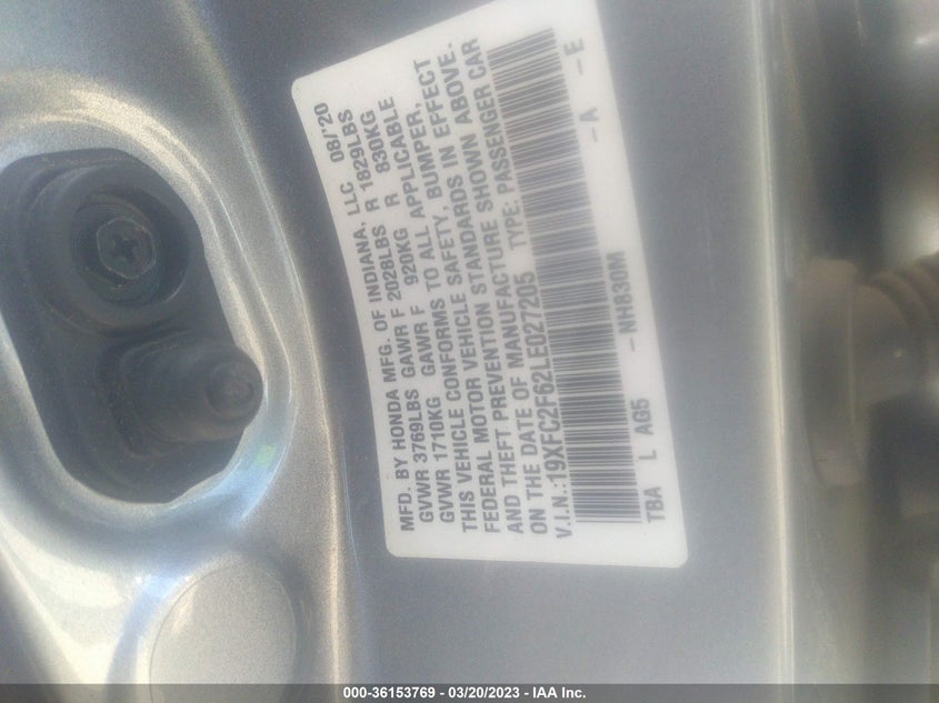 VIN 19XFC2F62LE027205 2020 HONDA CIVIC SEDAN LX