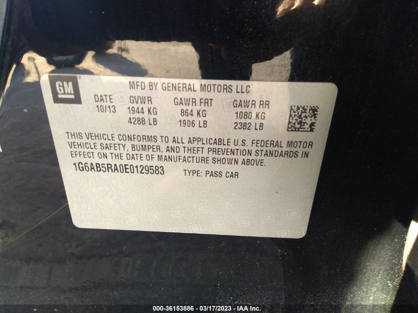 2014 CADILLAC ATS LUXURY RWD - 1G6AB5RA0E0129583