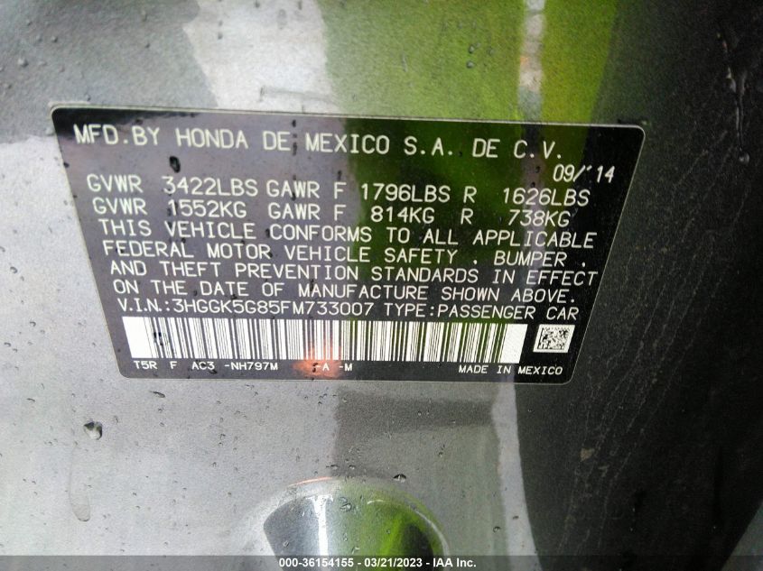 2015 HONDA FIT EX - 3HGGK5G85FM733007