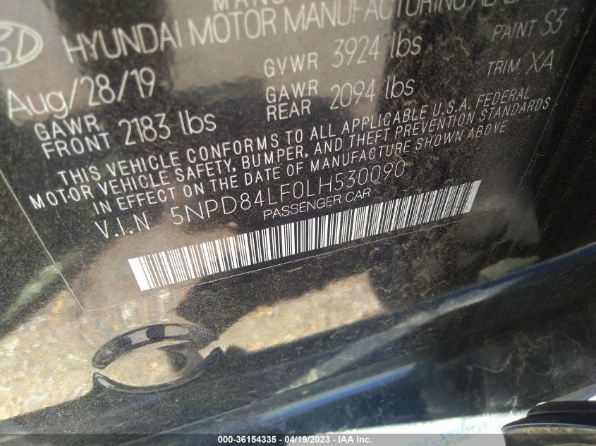 2020 HYUNDAI ELANTRA SEL - 5NPD84LF0LH530090