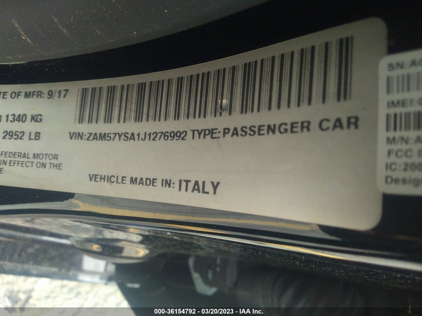 VIN ZAM57YSA1J1276992 2018 MASERATI GHIBLI S