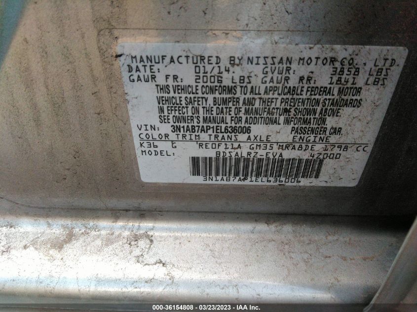 2014 NISSAN SENTRA SR - 3N1AB7AP1EL636006