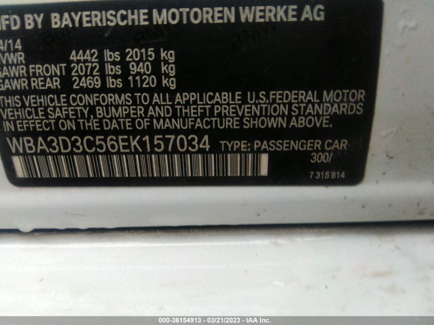 2014 BMW 3 SERIES 328D - WBA3D3C56EK157034