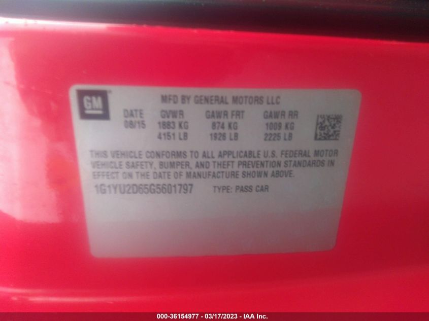 2016 CHEVROLET CORVETTE Z06 3LZ - 1G1YU2D65G5601797