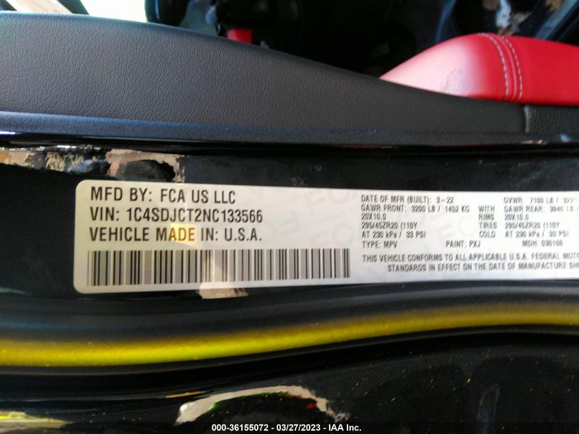 2022 DODGE DURANGO R/T PLUS - 1C4SDJCT2NC133566