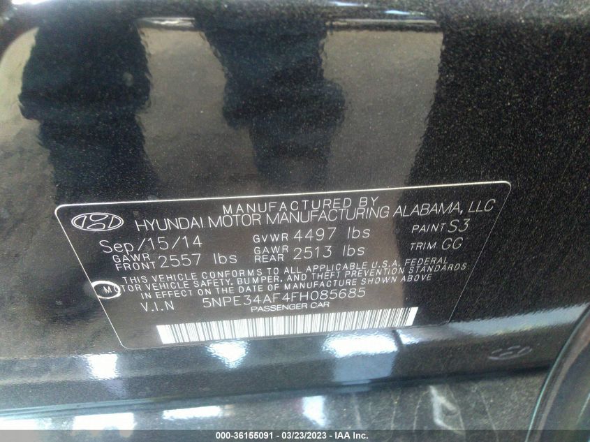 2015 HYUNDAI SONATA 2.4L SPORT - 5NPE34AF4FH085685