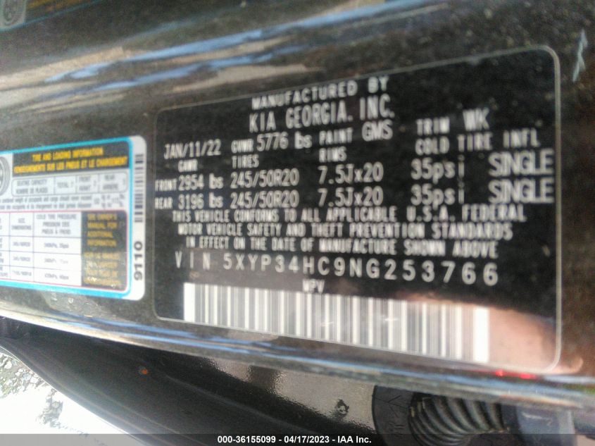 2022 KIA TELLURIDE EX - 5XYP34HC9NG253766