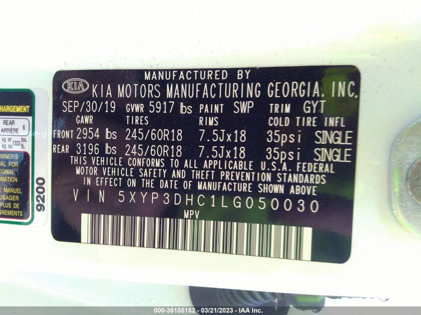 2020 KIA TELLURIDE EX - 5XYP3DHC1LG050030