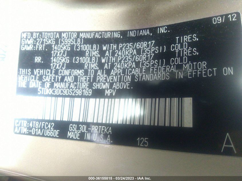 2013 TOYOTA SIENNA LE - 5TDKK3DC9DS298169
