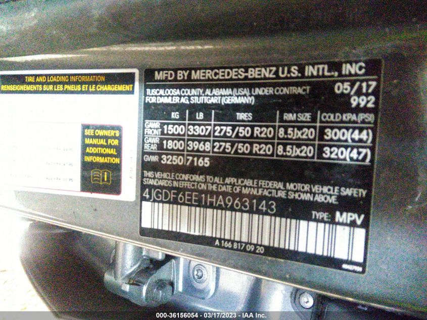 2017 MERCEDES-BENZ GLS 450 - 4JGDF6EE1HA963143