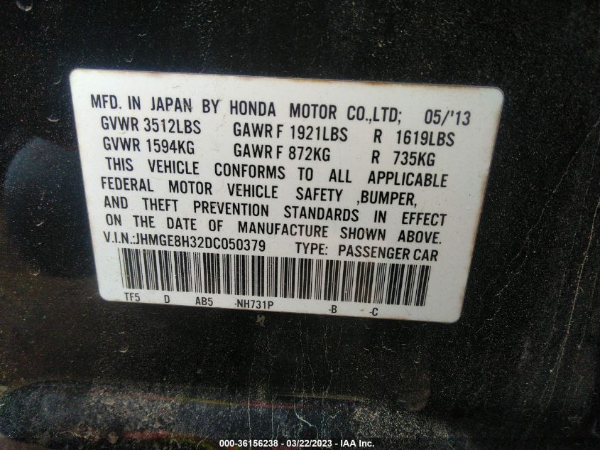 2013 HONDA FIT - JHMGE8H32DC050379