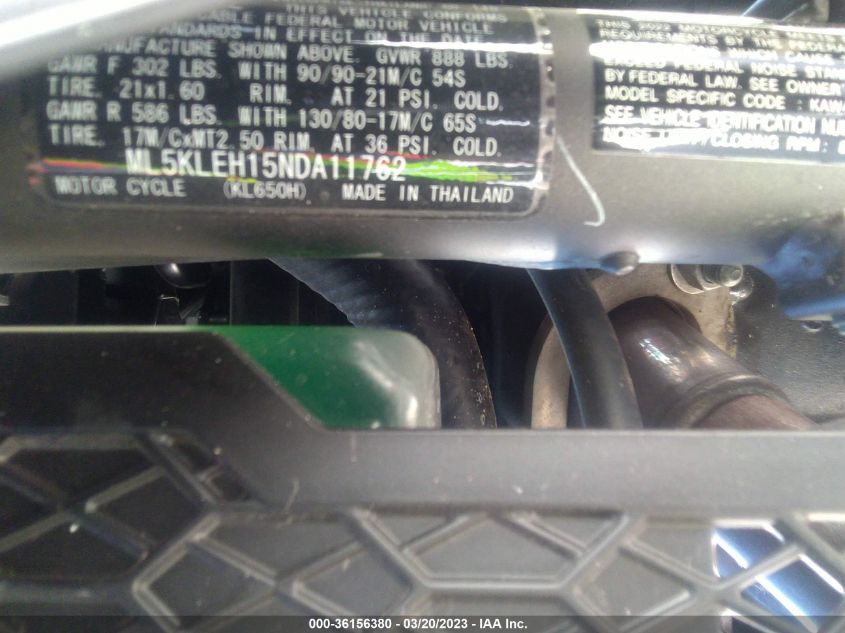 2022 KAWASAKI KL650 H ML5KLEH15NDA11762