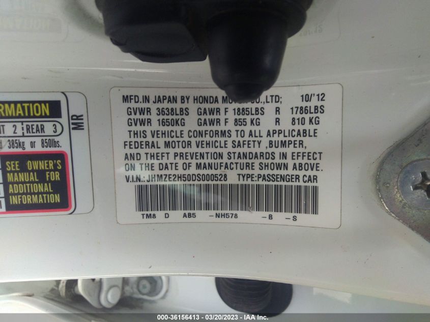 2013 HONDA INSIGHT LX - JHMZE2H50DS000528