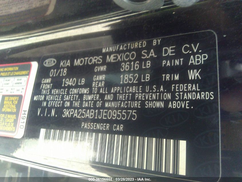 2018 KIA RIO 5-DOOR S 3KPA25AB1JE095575