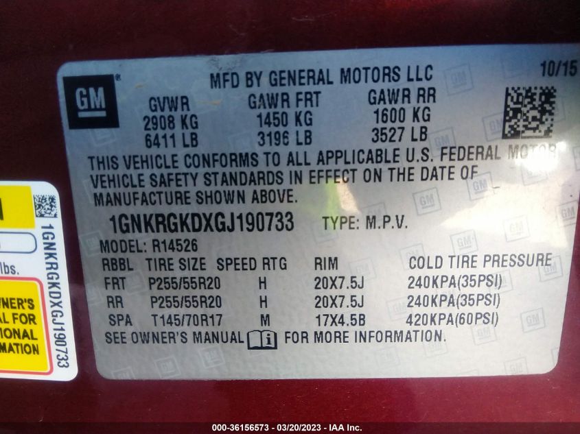 2016 CHEVROLET TRAVERSE LT - 1GNKRGKDXGJ190733