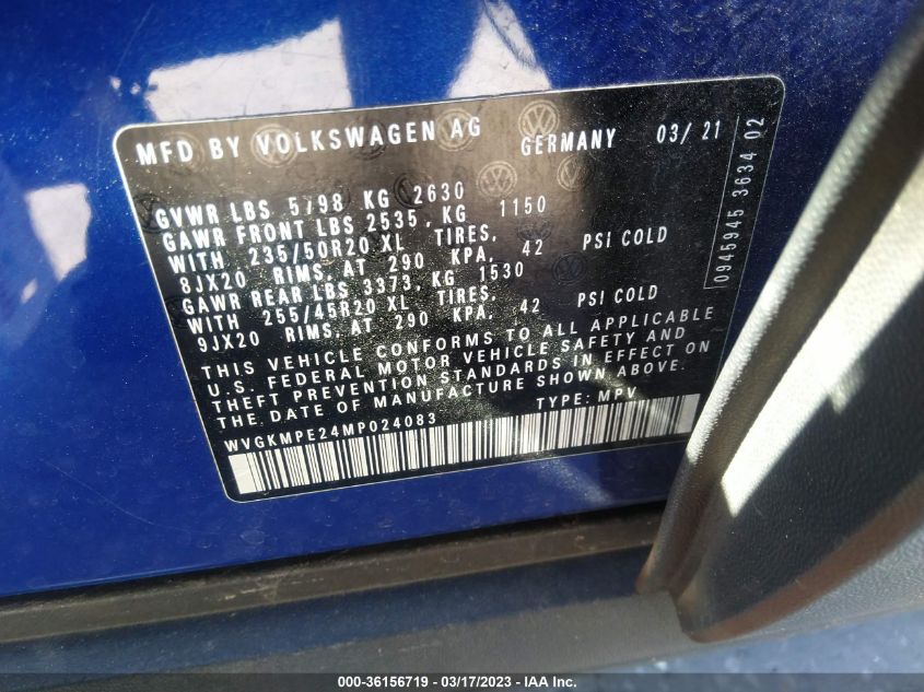 2021 VOLKSWAGEN ID.4 PRO S WVGKMPE24MP024083