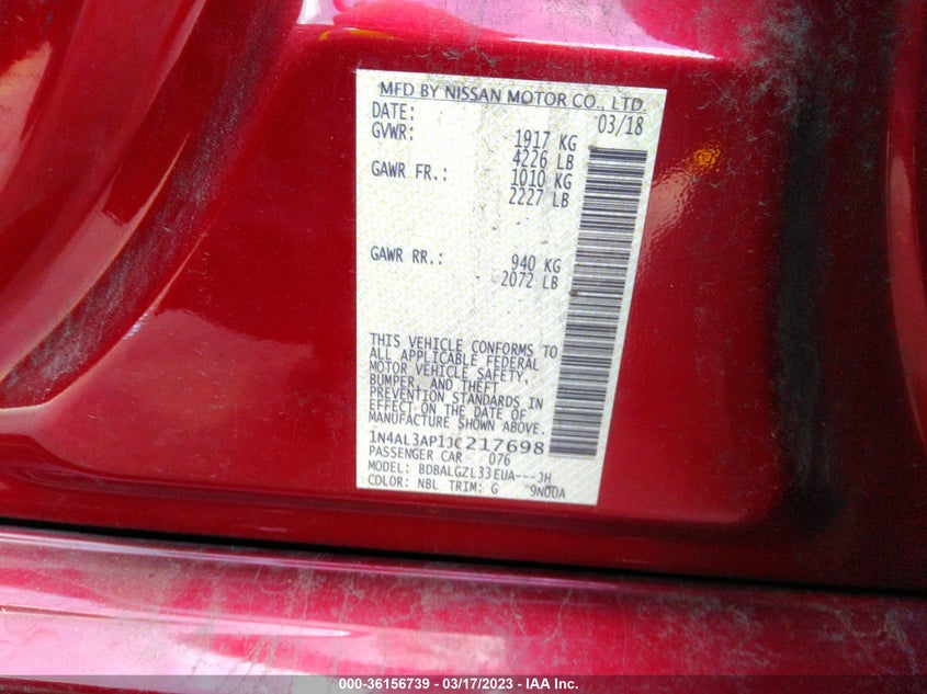 VIN 1N4AL3AP1JC217698 2018 NISSAN ALTIMA 2.5 S